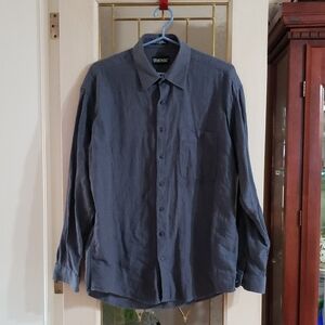 Stone Work Vintage Gray Button Down Dress Shirt Cotton Men's Large